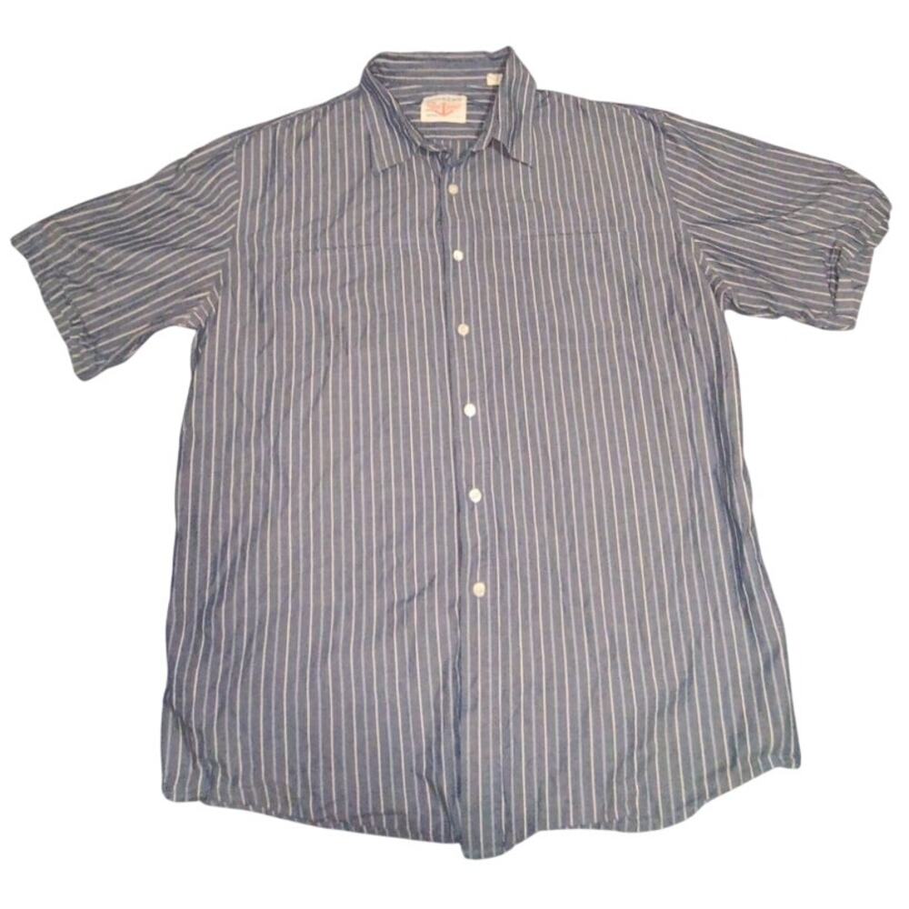 Vintage 90s Dockers XXL Vertical Striped Button Down Short Sleeve Shirt Blue